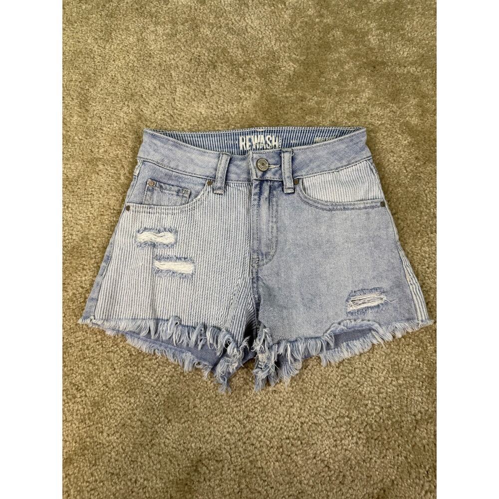 New York Rewash Brand 00/23 Jean Shorts Super High Rise Mom Distress Denim B768